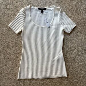 White House Black Market Ribbed Short Sleeve Top - White